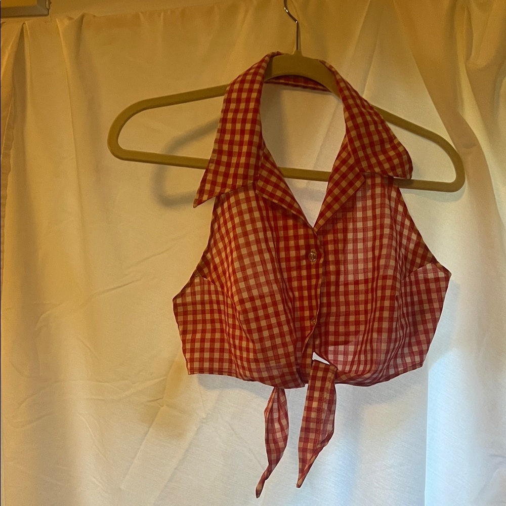 Vintage Wrangler Red Gingham Tie-Front Halter Crop Top.